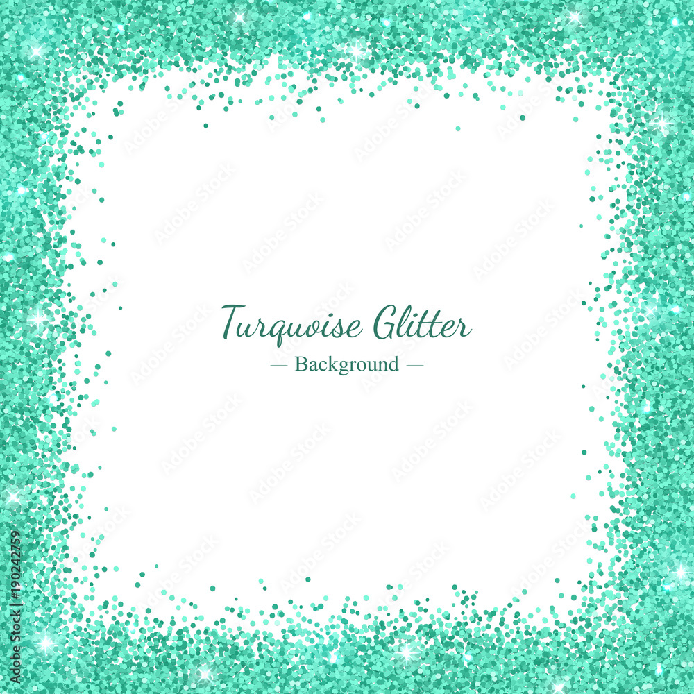 Border frame with turquoise glitter on white background. Vector Stock