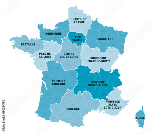 floor Relative size barricade Carte Régions + Départements de France 1 2018 Stock Vector | Adobe Stock
