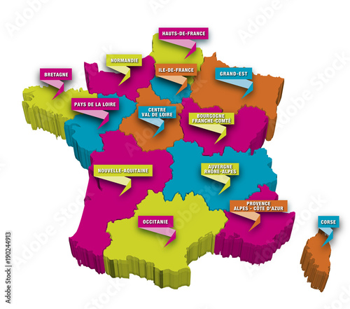 Carte régions de France 3D 4 2018