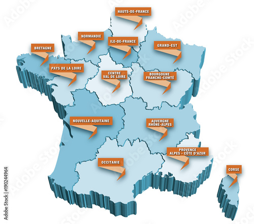 Carte régions de France 3D 5 2018
