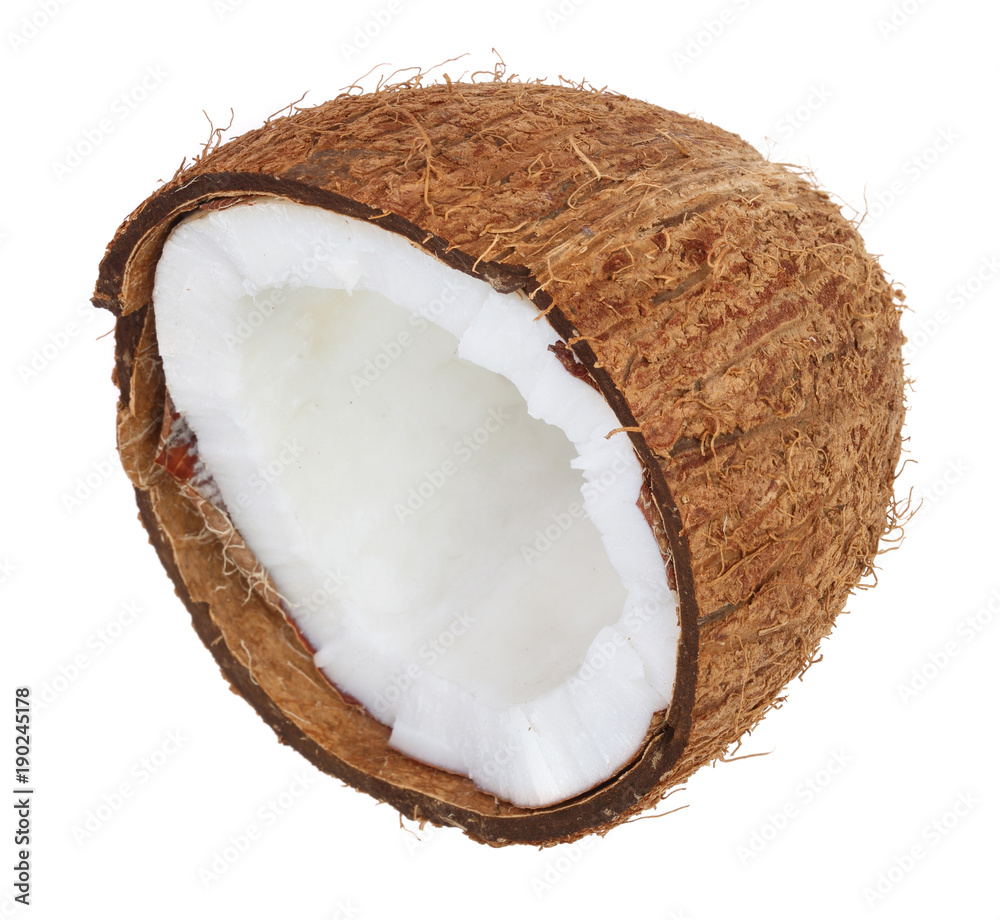 coconut half isolated on white background. Flat lay. Top view coconut half isolated on white background. Flat lay. Top view