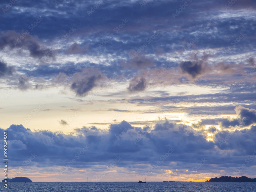 A bluey, sunset sky near Koh Chang in eastern Thailand