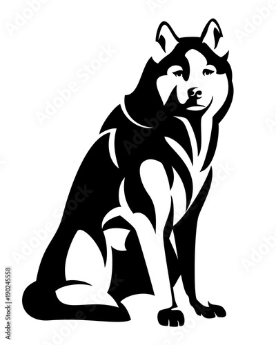 sitting husky dog black and white vector design