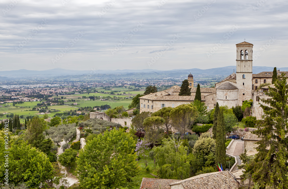 Assisi, Italy. View of the city and its surroundings on the mountainside