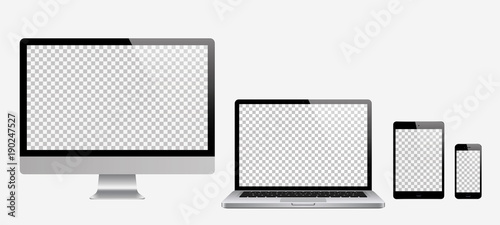Realistic set computer, laptop, tablet, phone on a isolated background
