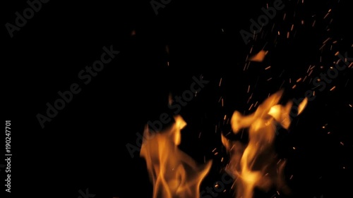 Realistic Fire Flames and sparks - Slow Motion , Transparent background. PNG+Alpha