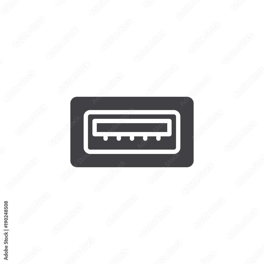 USB port icon vector, filled flat sign, solid pictogram isolated on white. Symbol, logo illustration. USB port icon vector, filled flat sign, solid pictogram isolated on white. Symbol, logo illustration.
