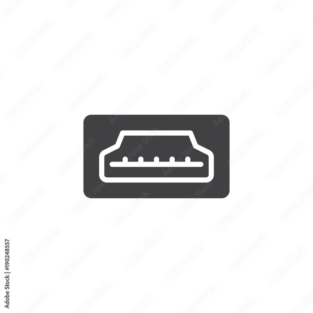HDMI port icon vector, filled flat sign, solid pictogram isolated on white. Symbol, logo illustration.