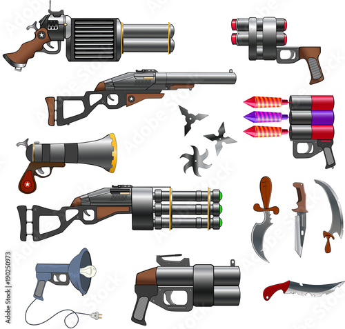 Set of Weapons with Flowers for you Design and Computer Game
