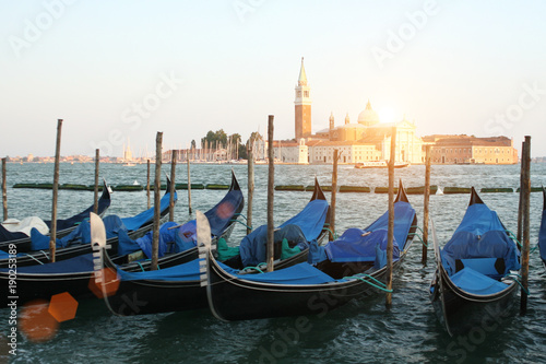 Blue gondolas in Venice on the joke. © Aleksandr