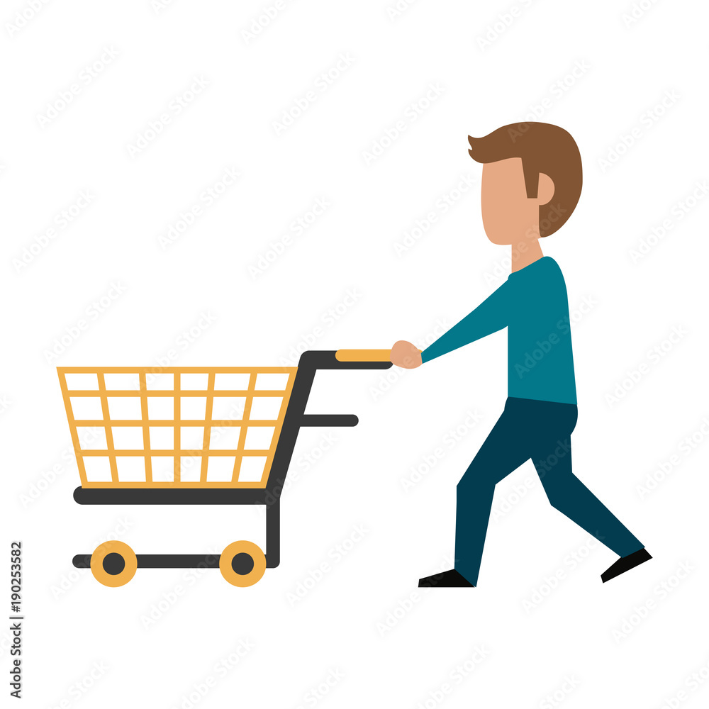 Man with shopping cart icon vector illustration graphic design Man with shopping cart icon vector illustration graphic design