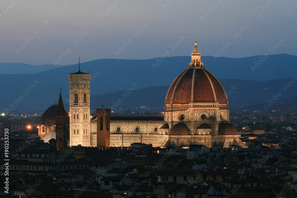 Summer. Night. Italy. Florence. Panoramic view of the city.  La Cattedrale di Santa Maria del Fiore