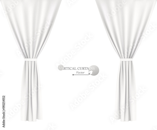 Vertical white curtains isolated on white background. Fabric curtain vector illustration.