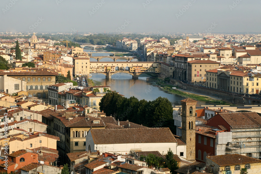 Summer. Italy. Florence. Panoramic view of the city. Ponte Vecchio.