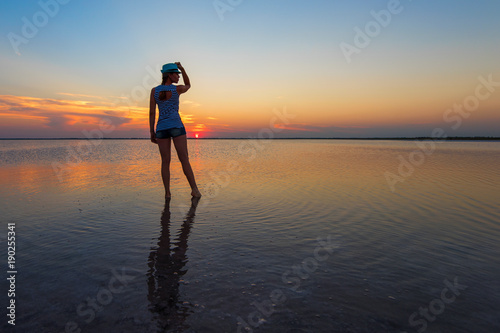 Beauty sunset on salty lake...