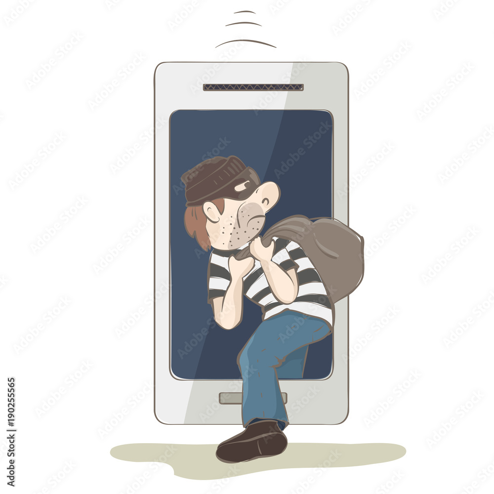 Dangerous sms banking /  Concept, vector illustration, theft on the Internet