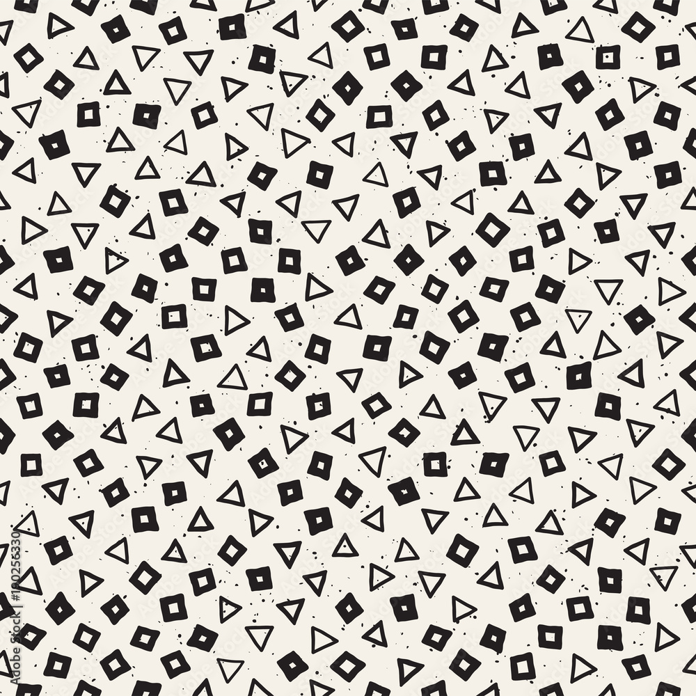 Hand drawn black and white ink abstract seamless pattern. Vector stylish grunge texture. Monochrome geometric scattered shapes Hand drawn black and white ink abstract seamless pattern. Vector stylish grunge texture. Monochrome geometric scattered shapes