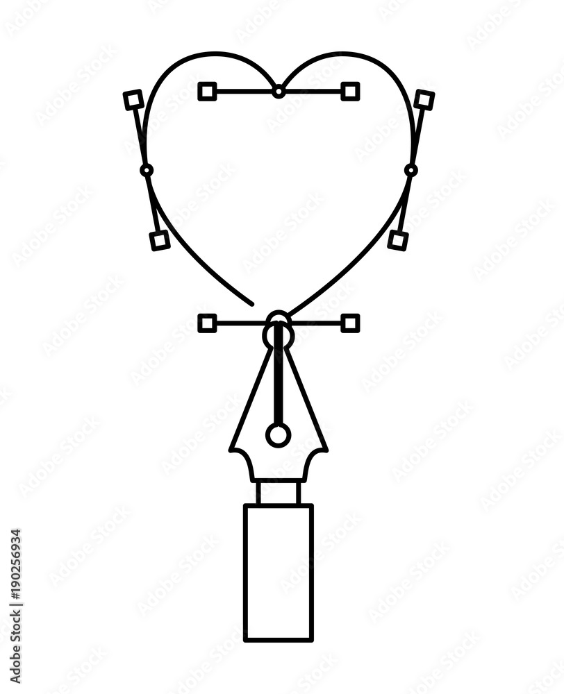 heart design sketch with fountain pen over cardboard box in black contour vector illustration heart design sketch with fountain pen over cardboard box in black contour vector illustration