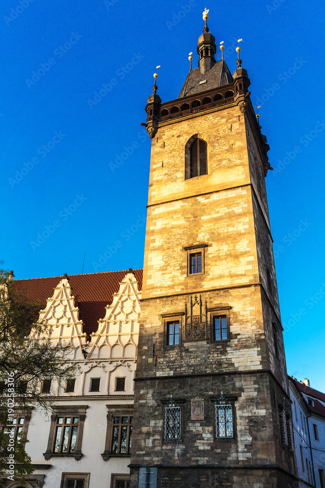 The New Town Hall Tower, Novomestska radnice, in New Town Quarter, Nove Mesto, in Prague. Czech Republic