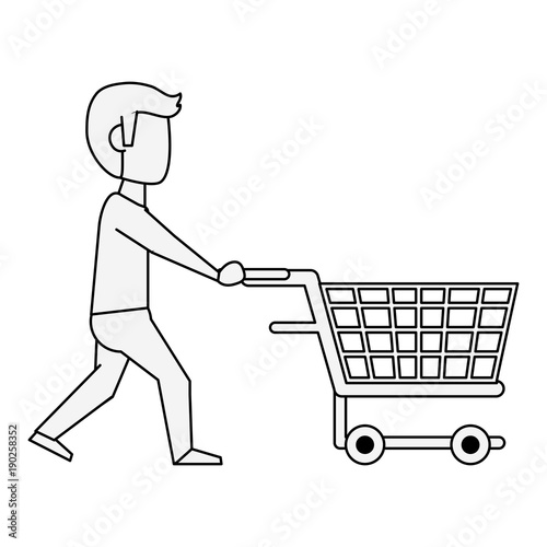 Man with shopping cart icon vector illustration graphic design