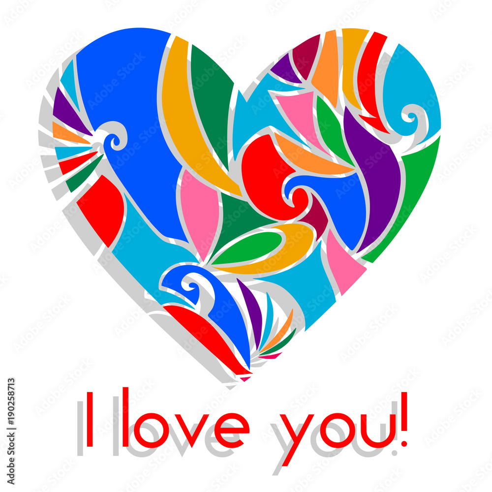card recognition, I love you with Abstract heart colorful shapes isolated