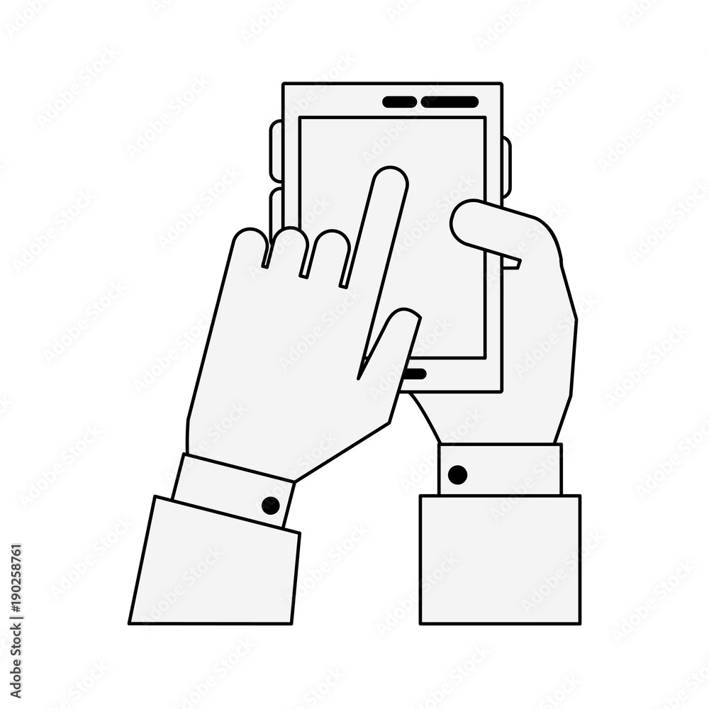 Hand with smartphone icon vector illustration graphic design Hand with smartphone icon vector illustration graphic design