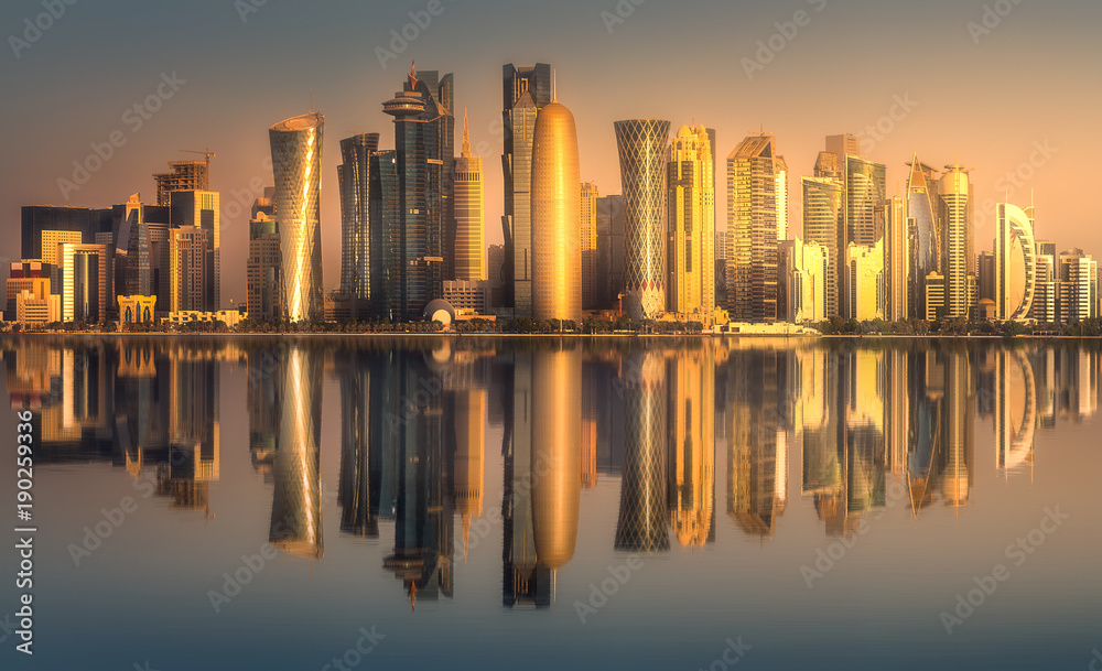 Naklejka premium The skyline of West Bay and Doha downtown, Qatar