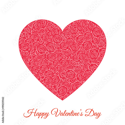 Vector Red Floral Heart. Happy Valentines Day Holiday