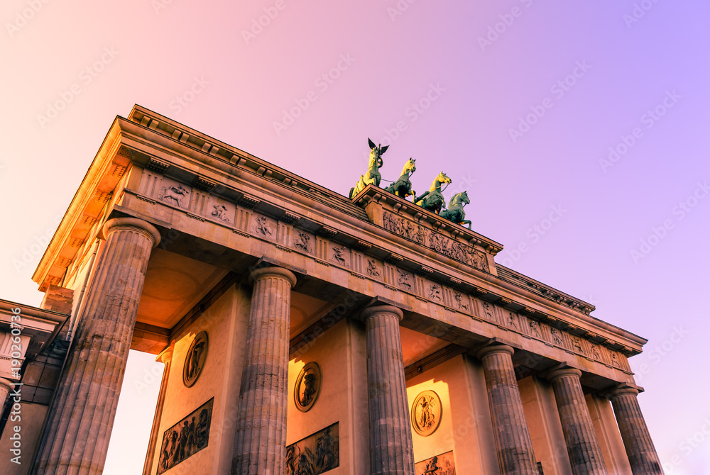 Brandenburg gate at sunset in Mitte district Berlin Germany