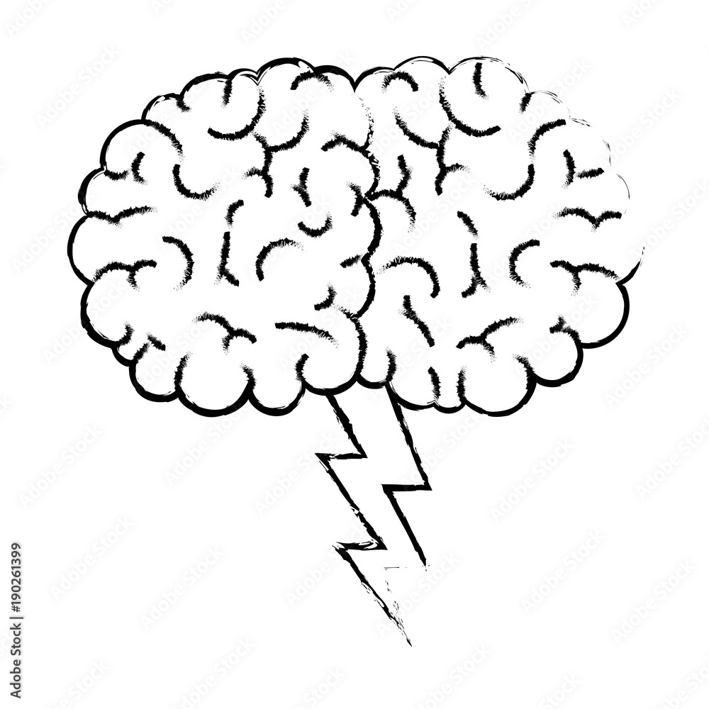 brain in side view with lightning in black blurred contour vector illustration brain in side view with lightning in black blurred contour vector illustration