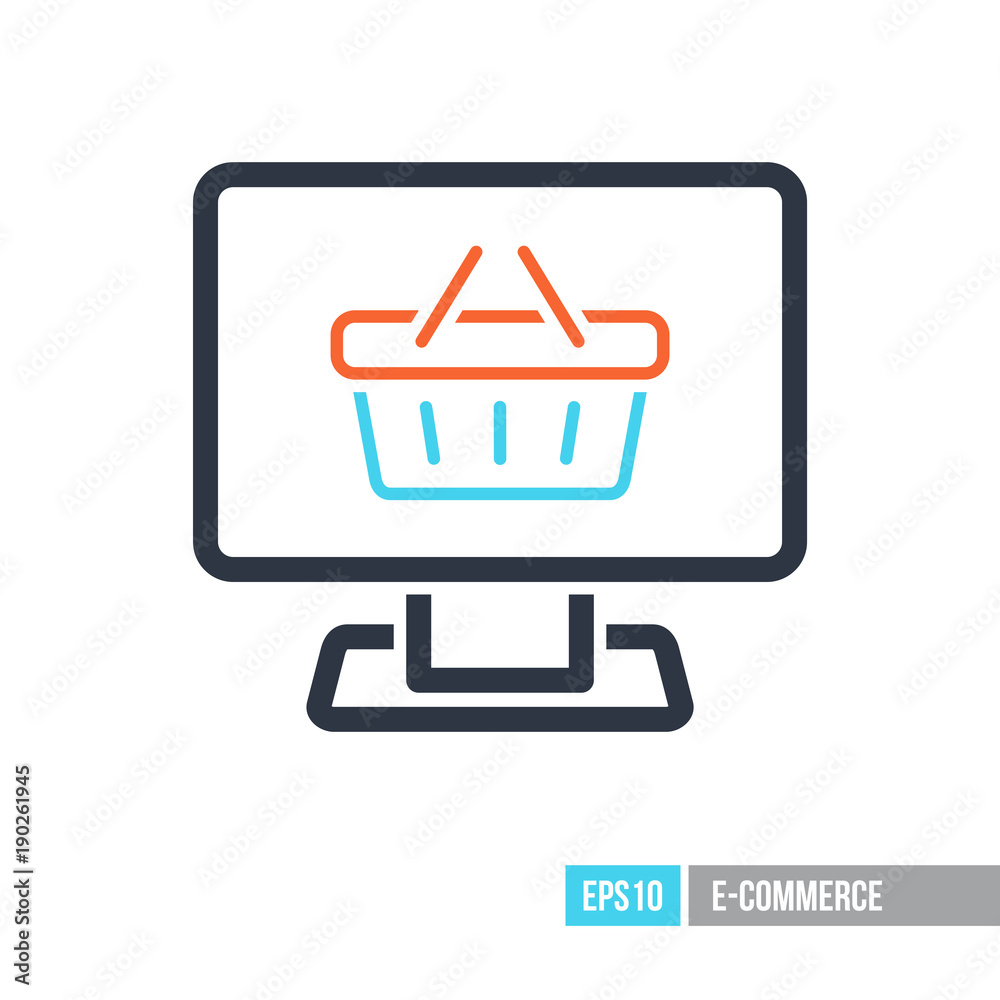 Computer display with shopping cart icon Computer display with shopping cart icon
