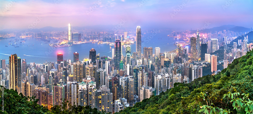 Naklejka premium Panoramę Hongkongu z Victoria Peak