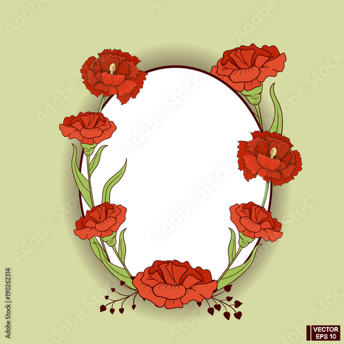 Frame with red carnations