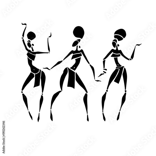 Silhouette of woman. African dancers. Dancing woman in traditional ethnic style. Vector Illustration.