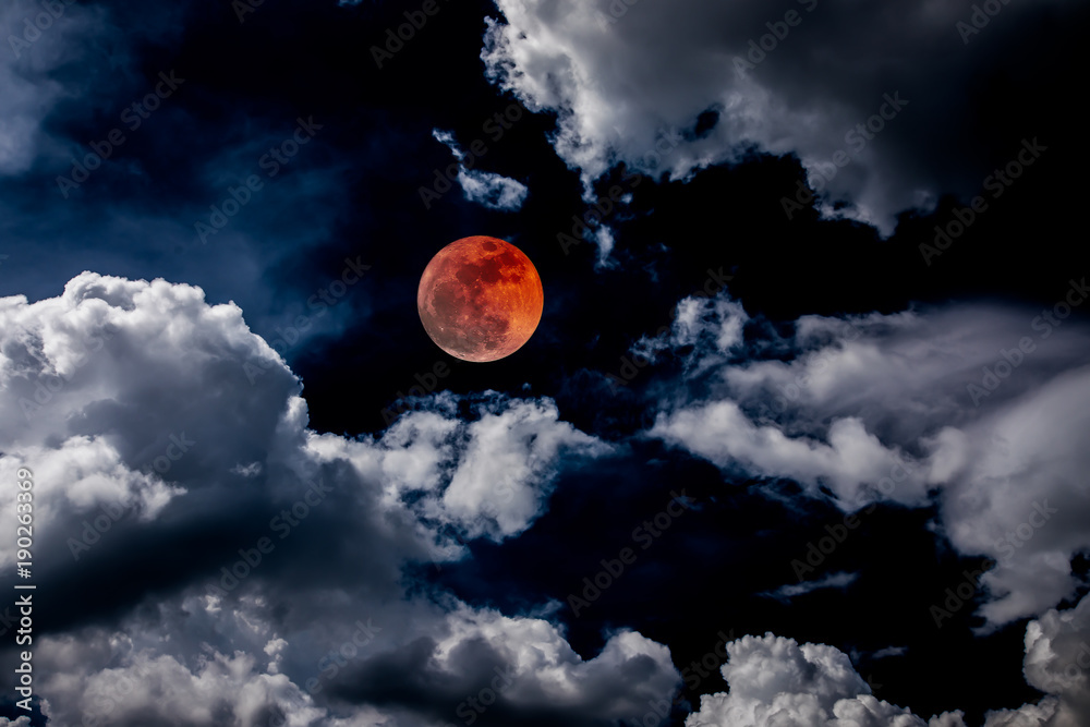 blood moon red eclipse black sky lunar full space background Stock