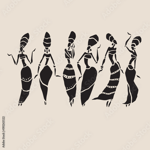 Silhouette of woman. African dancers. Dancing woman in traditional ethnic style. Vector Illustration.