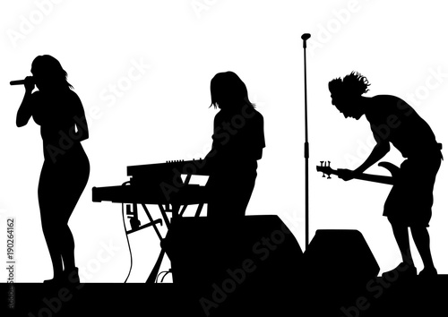 Musical group people in concert on stage on white background