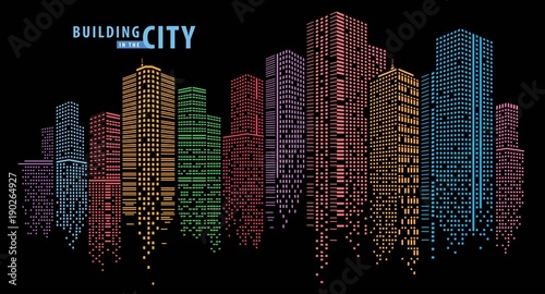 Abstract City vector, transparent city landscape, Dots Building in the night City