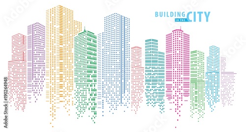 Abstract City vector, transparent city landscape, Dots Building in the night City