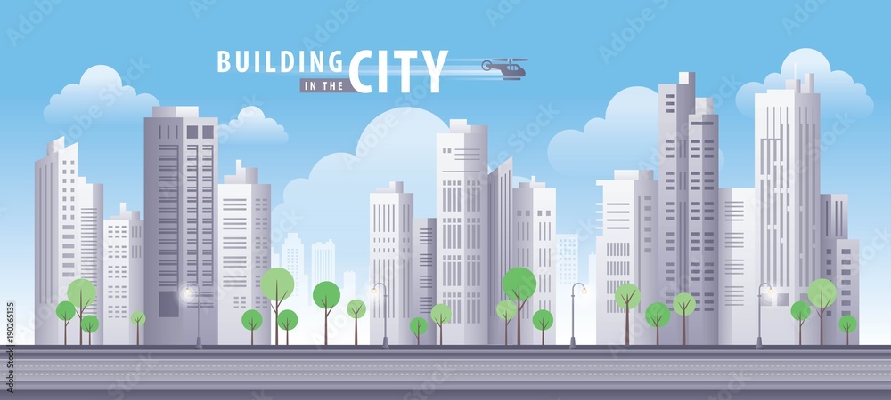 White Building in the City, skyscraper Perspective. Architecture vector.