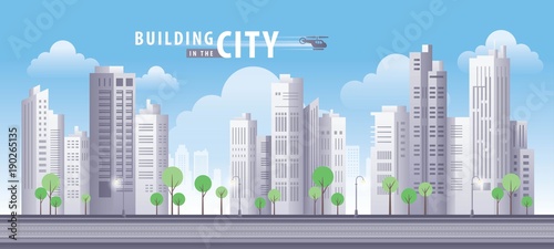 White Building in the City, skyscraper Perspective. Architecture vector.