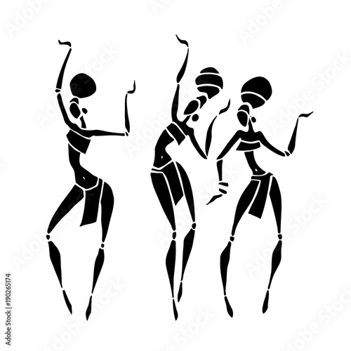 Silhouette of woman. African dancers. Dancing woman in traditional ethnic style. Vector Illustration.