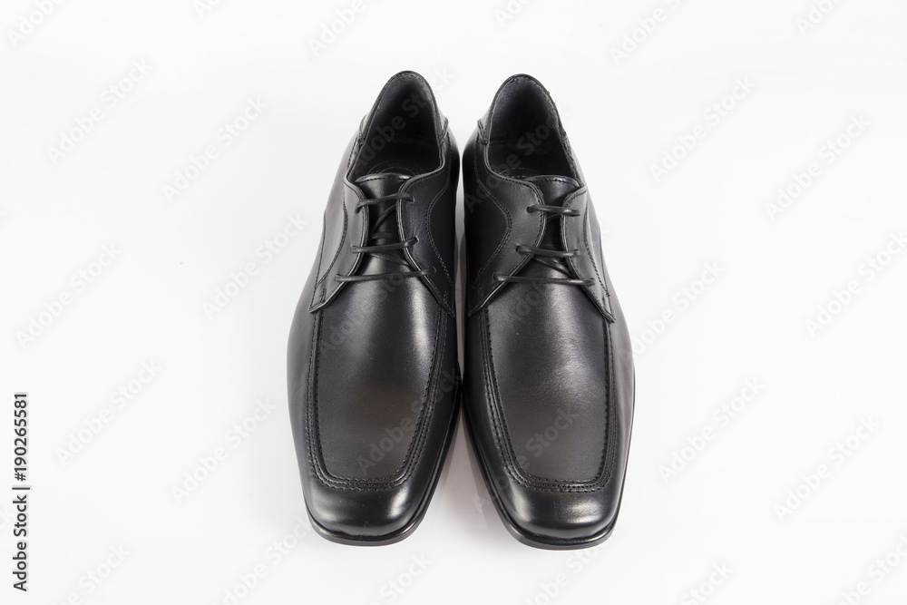 Male black leather elegant shoe on white background, isolated product, comfortable footwear. Male black leather elegant shoe on white background, isolated product, comfortable footwear.
