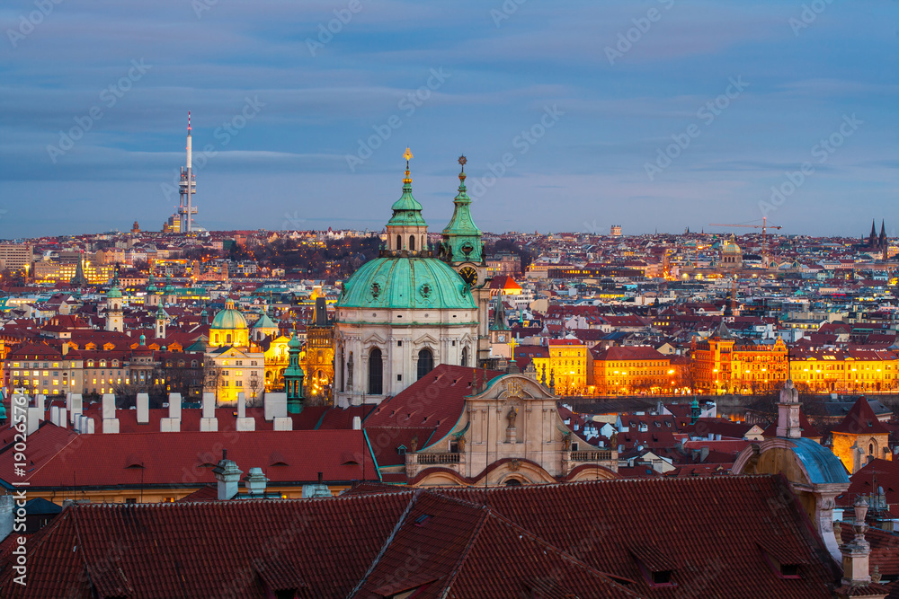 beautiful view of the city of Prague in the evening, Czech Republic