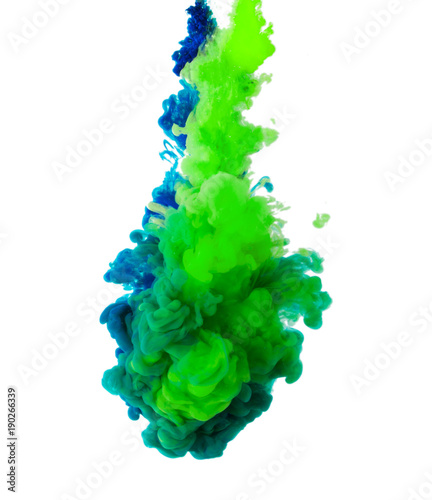 Abstract from colorful dye ink in water art isolated on white background