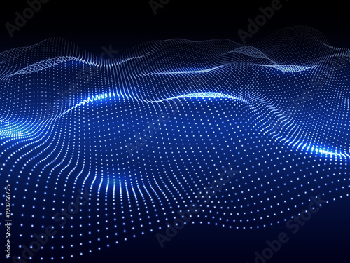 Abstract glowing digital wave from particles. Technology background. Futuristic vector.