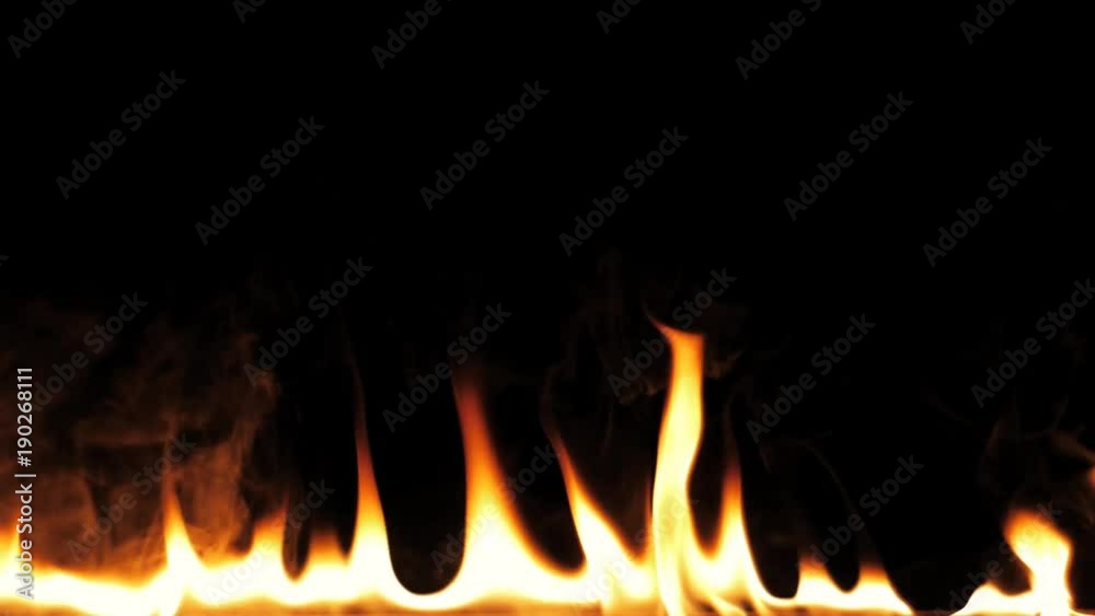 Clean Fire Flames Igniting And Burning - Slow Motion. A line of real flames ignite on a black background. Will look great in any fire or grill project. Real fire. Transparent background. PNG + Alpha 