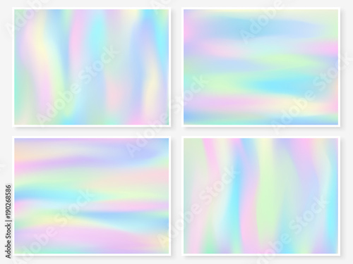 Holographic backgrounds set trendy textures turquoise
