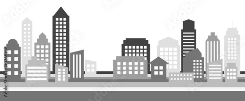 Monochrome horizontal cityscape banner  modern architecture