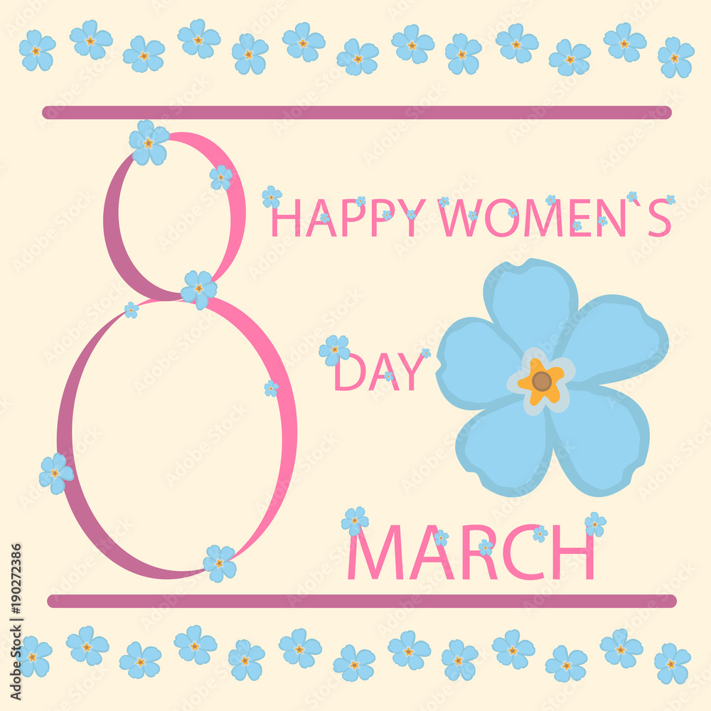 Poster International Happy Women's Day 8 March. Floral Greeting card Vector Illustration. Poster International Happy Women's Day 8 March. Floral Greeting card Vector Illustration.